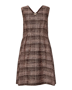 Marni Boucle V-Neck Skater Dress, Cotton/Nylon/Polyester, Brown/Pink, UK 8
