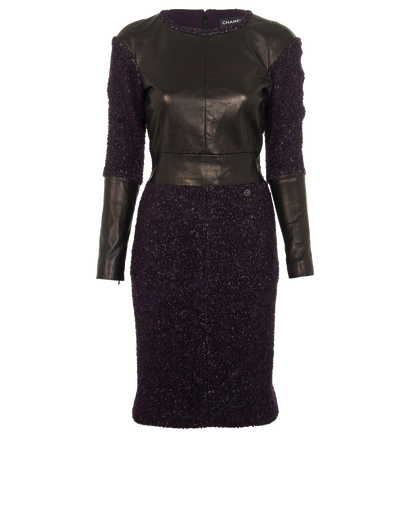 Chanel Tweed Panel Dress, &pound;495, Clothing, Purple, Alpaca Wool/Leather, Front view