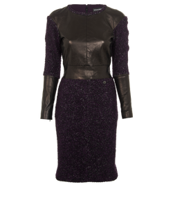 Chanel Tweed Panel Dress, Alpaca/Leather, Purple, UK6, 3*