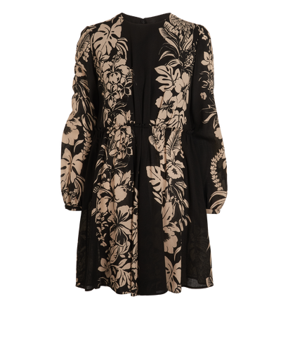 Valentino Flower Print Dress, &pound;395, Clothing, Beige/Black, Wool, Front view