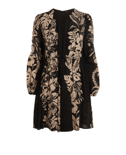 Valentino Flower Print Dress, Wool, Black/Beige, UK10, 2*