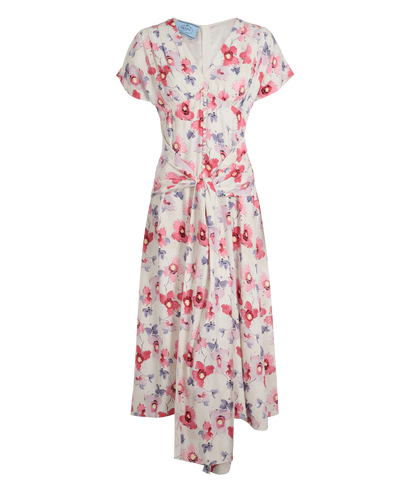 Prada Floral Midi Dress, &pound;350, Clothing, Pink/White, Viscose, Front view