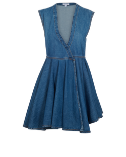 Alaia Asymmetric Wrap-Effect Denim Sleeveless Mini Dress, Cotton, Blue, UK