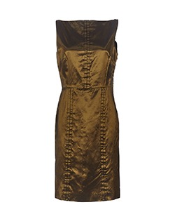 Alberta Ferretti Shift Dress, Acetate, Metallic Khaki, Size UK 14