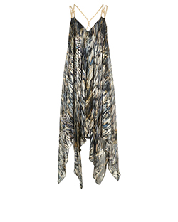 Amanda Wakeley Feather Print Asymmetric Dress, Silk, Blue/Grey, 12, 2*