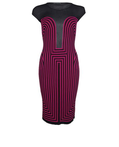 Alexander McQueen Striped Midi Dress, £95, Clothing, Black/Pink, Viscose, Front view