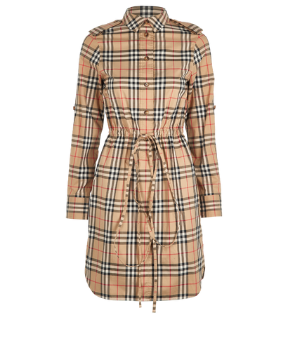 Burberry Tie-Waist Check Dress, &pound;295, Clothing, Beige, Cotton, Front view