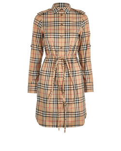 Burberry Tie-Waist Check Dress, Cotton, Beige, UK4, 3*