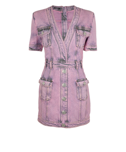 Balmain Denim Short Dress, £395, Clothing, Pink, Cotton, Front view