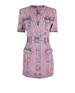 Balmain Denim Short Dress, Cotton, Pink, UK14, 2*