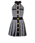 Balmain Houndstooth Pleated Dress, &pound;495, Clothing, Black/White, Viscose, Front view