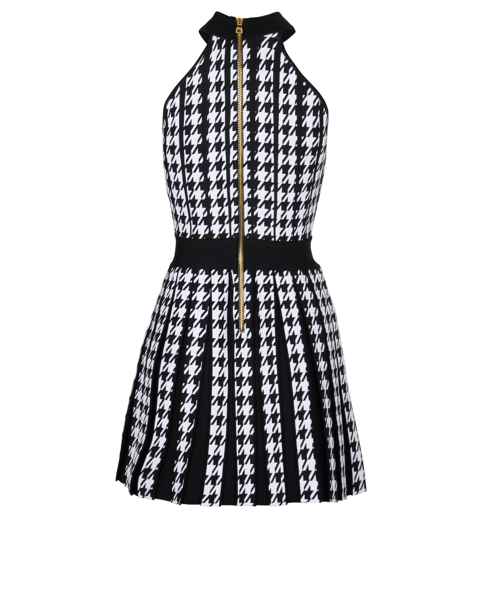 Balmain Houndstooth Pleated Dress, &pound;495, Clothing, Black/White, Viscose, Back view
