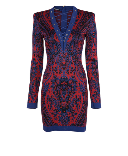 Balmain Printed Lace Up Bodycon Dress, front view
