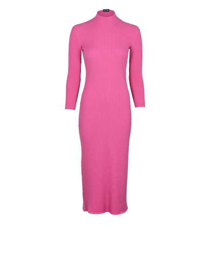 Balenciaga Midi Cable- Knit High Neck Dress, £395, Clothing, Pink, Wool, Front view