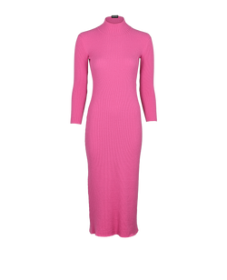 Balenciaga Midi Cable- Knit High Neck Dress, Wool, Pink, Sz M, 3*