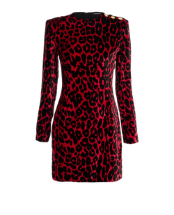 Balmain Leopard Print Mini Dress, Viscose/Silk, Red/Black, UK10, 3*