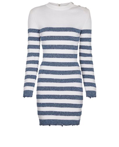 Balmain Striped Glitter Knit Dress, front view