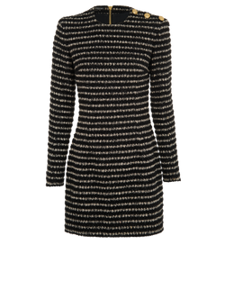 Balmain Striped Sparkle Tweed Dress, Poly/ Cotton, Black/White, UK10, 3*