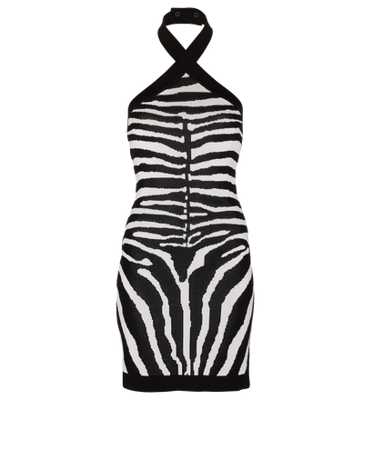 Balmain Zebra Printed Halter Neck Dress, front view