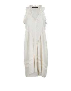 Balenciaga Ruffled Polka Dot Sleeveless Dress, Silk, White, UK12, 2*