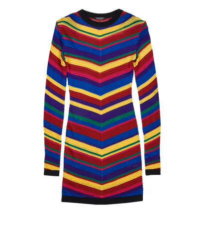 Balmain Striped Knitted Mini Dress, front view