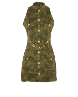 Balmain Camouflage Sleeveless Dress, Cotton, Green, UK10, 1*