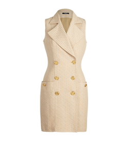 Balmain Double Breasted Jacquard Dress, Cotton, Beige, UK 12, 3*