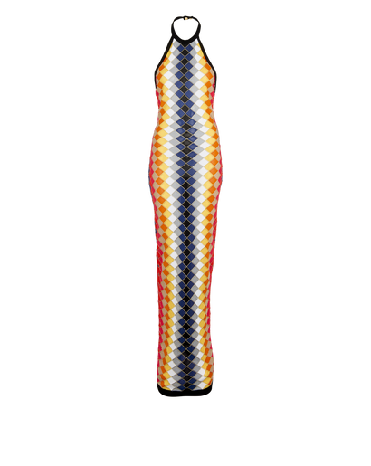 Balmain Geometric Knitted Halter-Neck Dress, front view