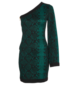 Balmain One Shoulder Dress, Viscose, Green/Black, UK8, 3*