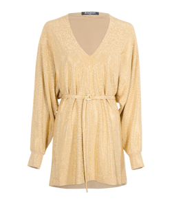 Balmain Crystal Embellished Mini Dress, Viscose, Gold, UK4, 3*