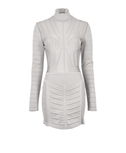 Balmain Bodycon Dress, Viscose, Silver, UK10, 3*