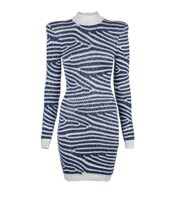 Balmain Sequin Embellished Striped Dress, Viscose, Blue/White, UK8, 2*