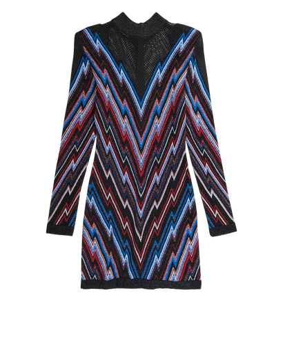 Balmain Metallic Zigzag Knitted Dress, front view