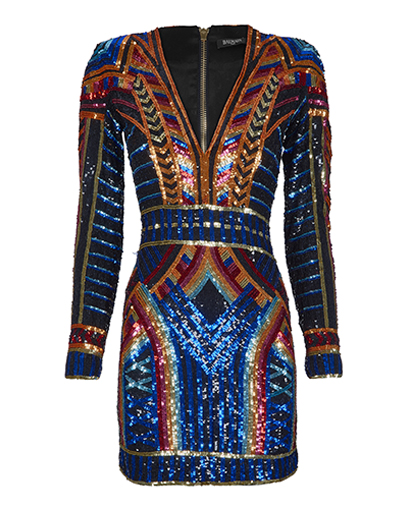 Balmain Geometric Sequin Embellished Mini Dress, front view