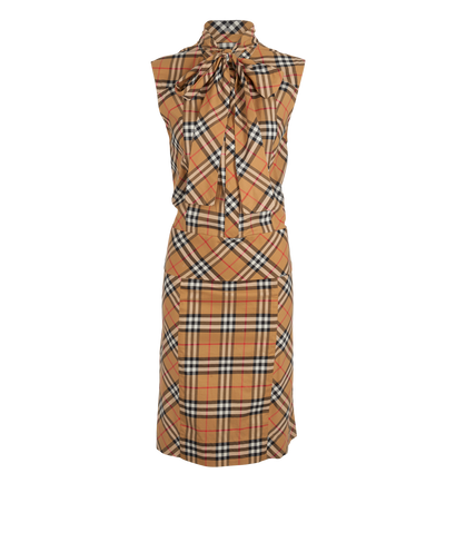 Burberry Check Print Tie-Neck Sleeveless Dress, &pound;195, Clothing, Beige, Cotton, Front view