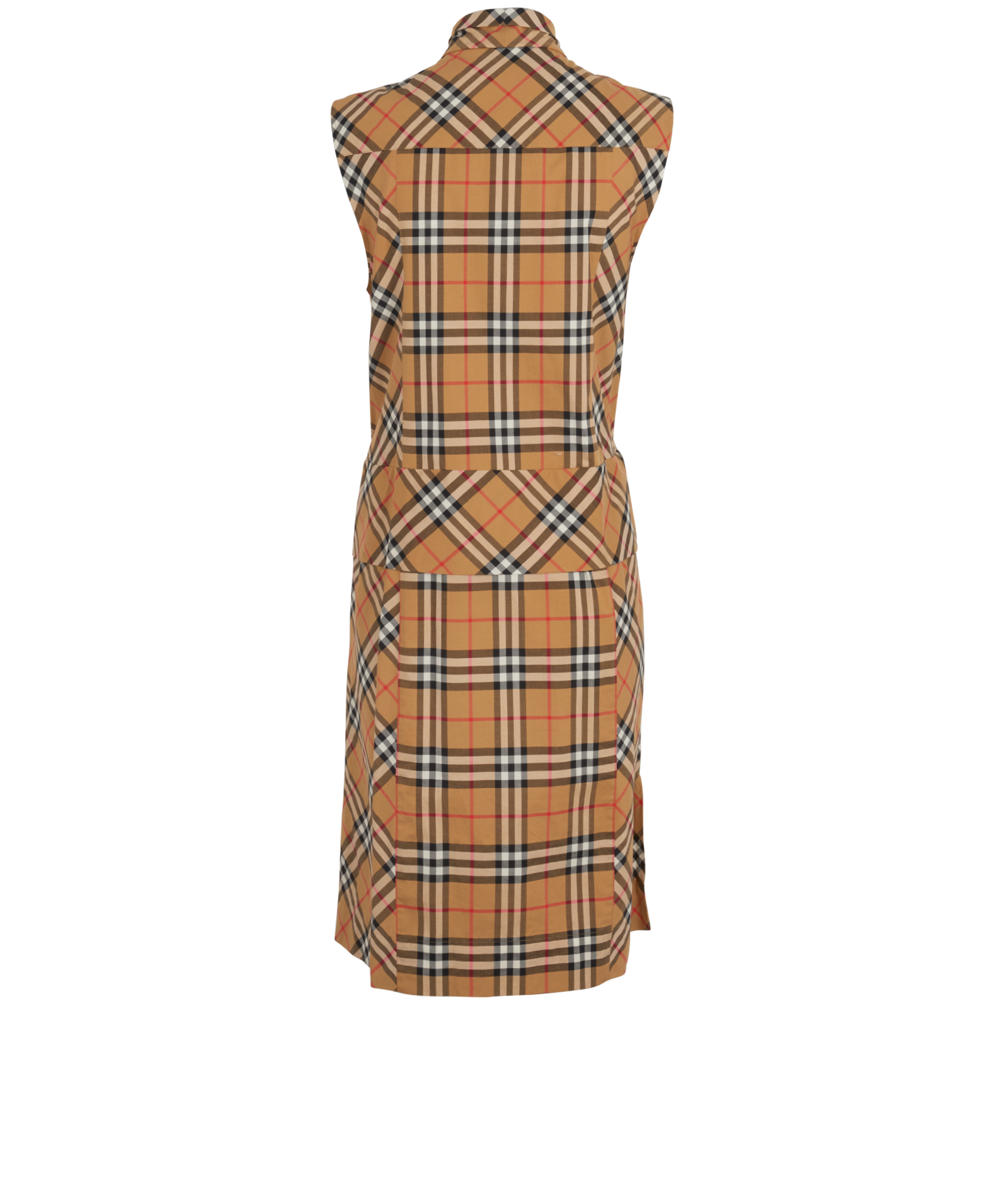 Burberry Check Print Tie-Neck Sleeveless Dress, &pound;195, Clothing, Beige, Cotton, Back view