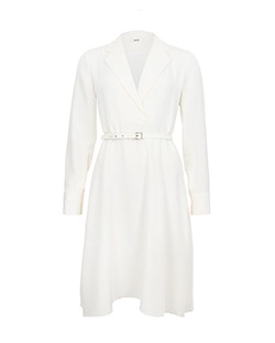 Celine Long Sleeve Belted Dress, Silk, Cream, UK 12
