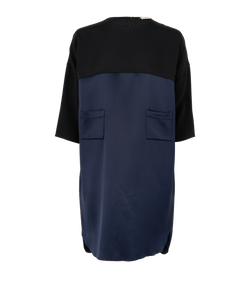 Celine Block Tunic Dress, Silk, Navy/Black, UK12, 3*