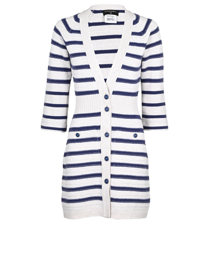 Chanel Long Striped Knit Dress, £795, Clothing, Blue/Grey, Cashmere, Front view