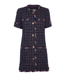Chanel Short Sleeve Tweed Dress, Poly, Blue/Pink, UK12, 2*