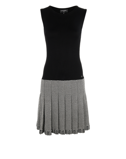 Chanel Pleated Sleeveless Dress, £650, Clothing, Black/White, Cotton/Rayon (Polymer), Front view