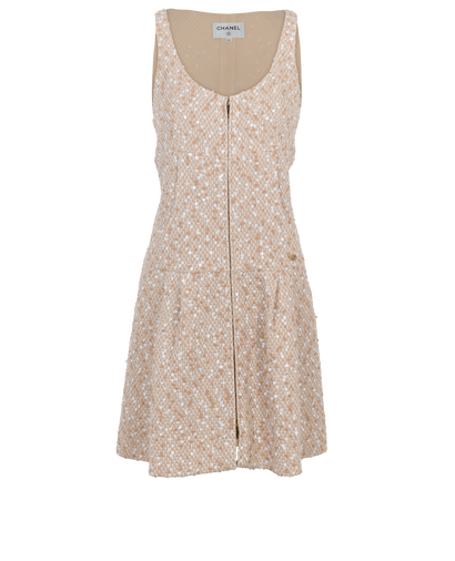 Chanel Sequinned Fantasy Tweed Dress, £1,200, Clothing, Beige, Polyester (Polymer)/Polyester Mix, Front view
