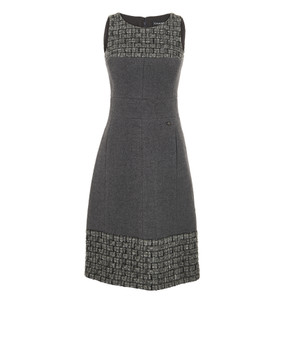 Chanel 14B Boucle Trimmed Dress, &pound;595, Clothing, Grey, Wool, Front view