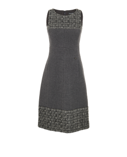 Chanel 14B Boucle Trimmed Dress, Wool, Grey, UK6, 3*