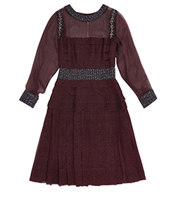 Chanel Chiffon Pleated Midi Dress, Silk, Burgundy, 12, 3*