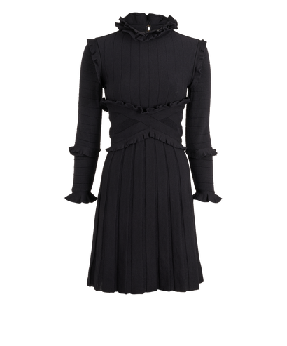 Chanel Frilled Trim Dress, &pound;495, Clothing, Black, Polyester (Polymer)/Wool, Front view