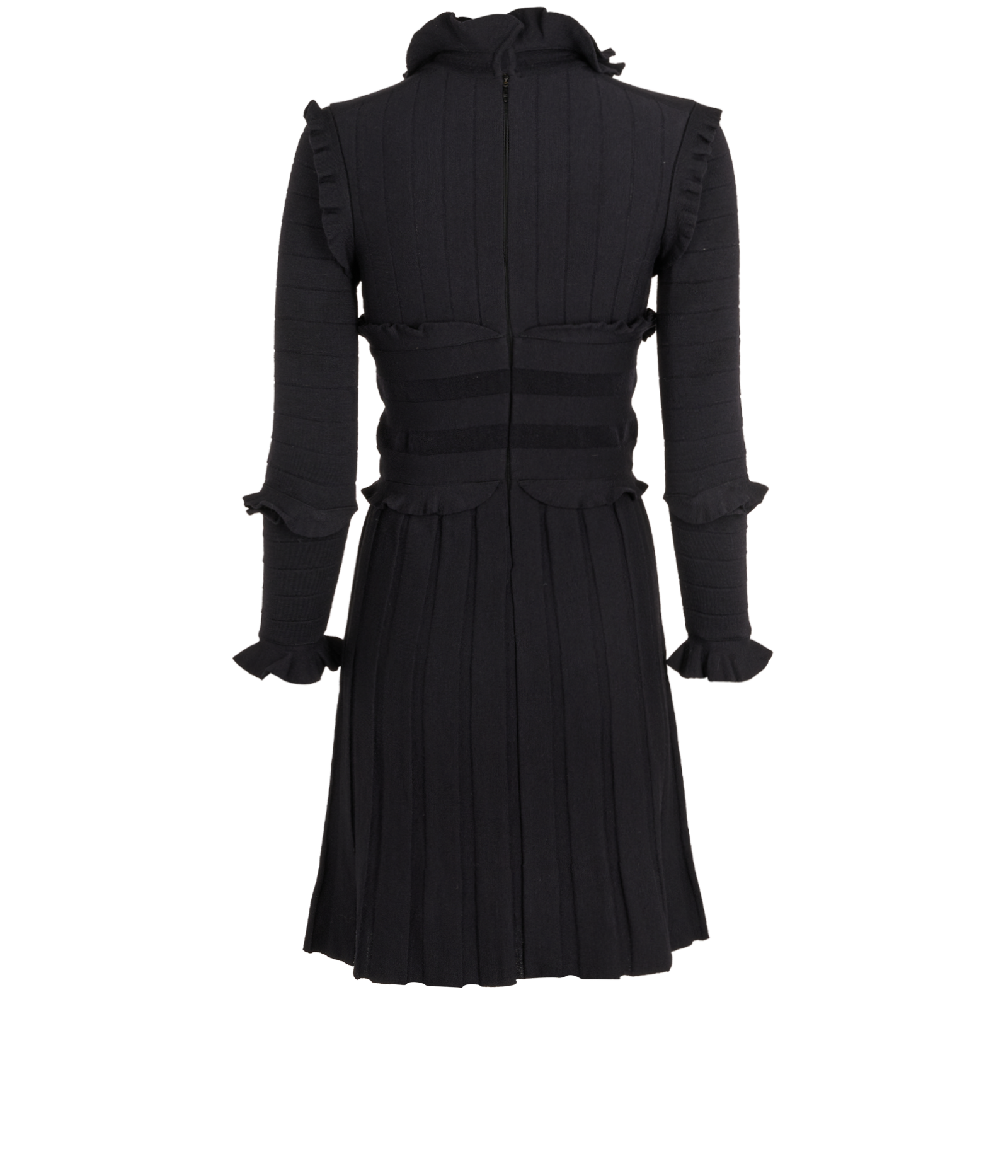 Chanel Frilled Trim Dress, &pound;495, Clothing, Black, Polyester (Polymer)/Wool, Back view