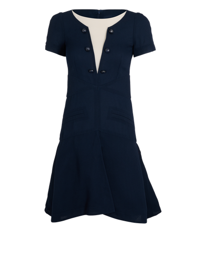 Chanel Button Dress, &pound;450, Clothing, Navy, Silk, Front view