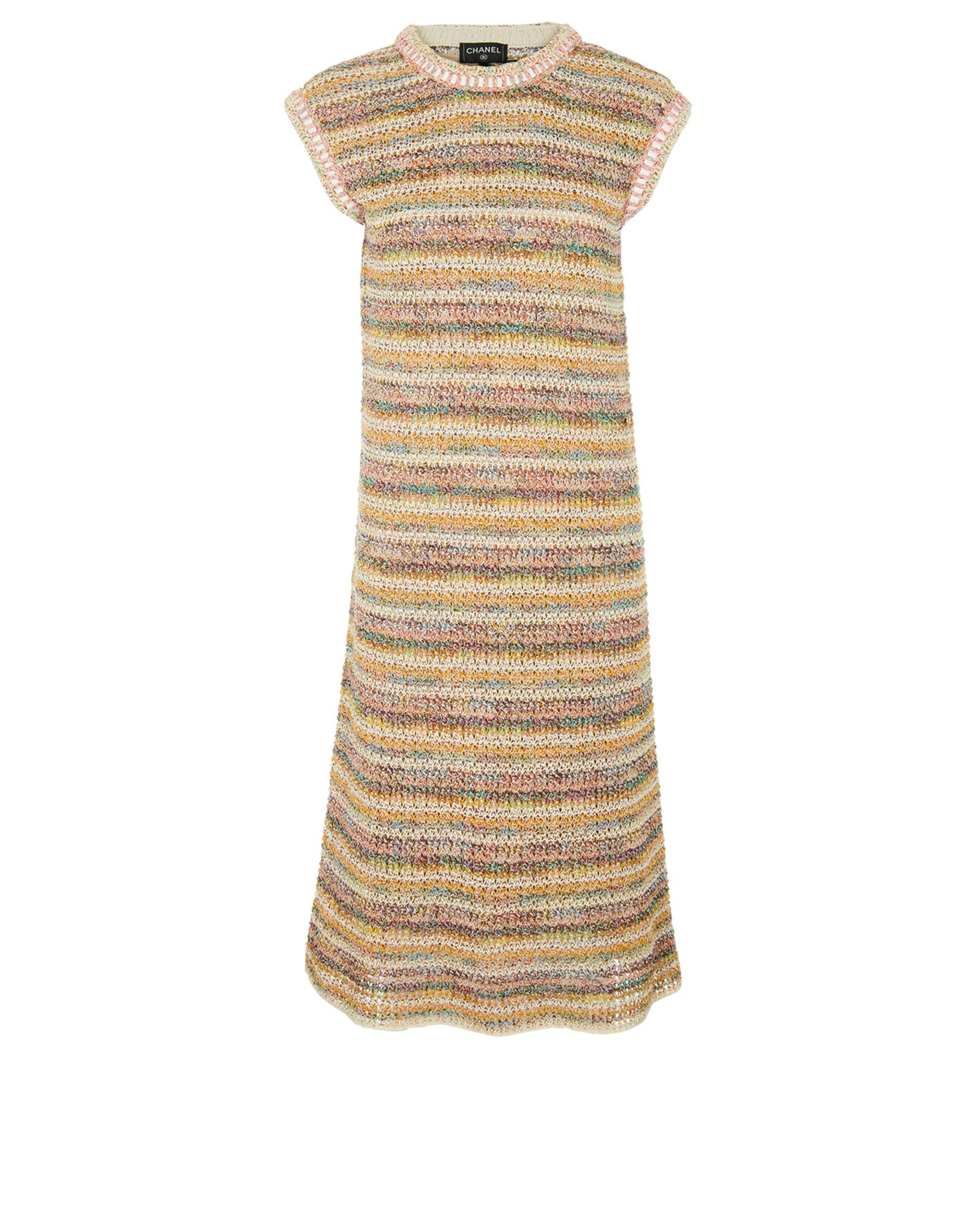 beige faux leather dress CHANEL] Chanel knit dress Braided P38508K02632 Silk x Cotton Beige kn –  NISHIKINO VINTAGE KYOTO main image 0