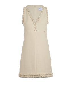 Chanel Tweed Sleeveless Dress, Wool, Cream, UK8, 2*